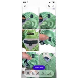 Tommy Hilfiger Mens Slim Fit Gingham Button Down Shirt Green White 17 34-35